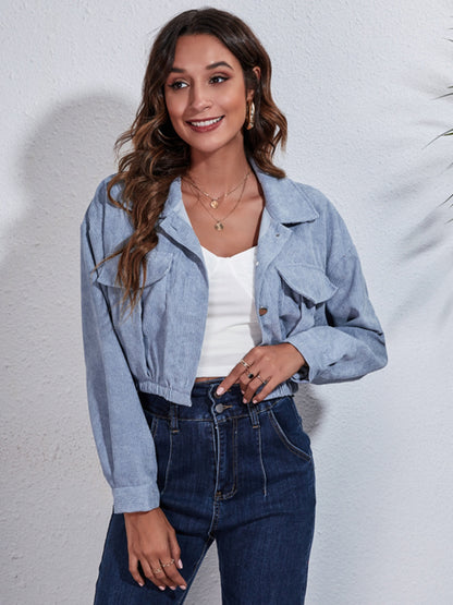 Collared Neck Dropped Shoulder Buttoned Jacket-Angel Casuals