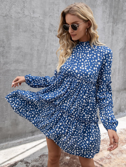 Printed Long Sleeve Tiered Dress-Angel Casuals