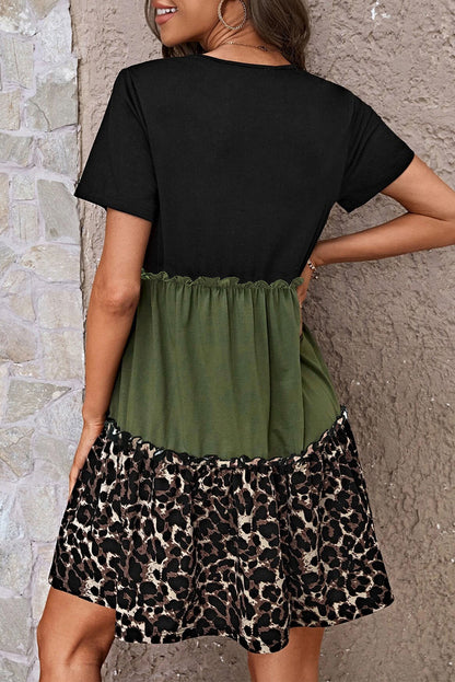 Leopard Round Neck Short Sleeve Dress-Angel Casuals