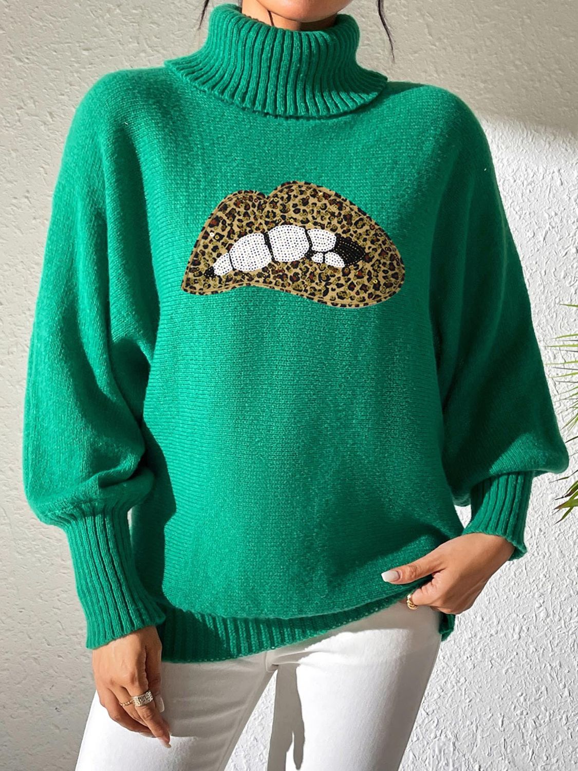 Lip Turtleneck Long Sleeve Sweater-Angel Casuals