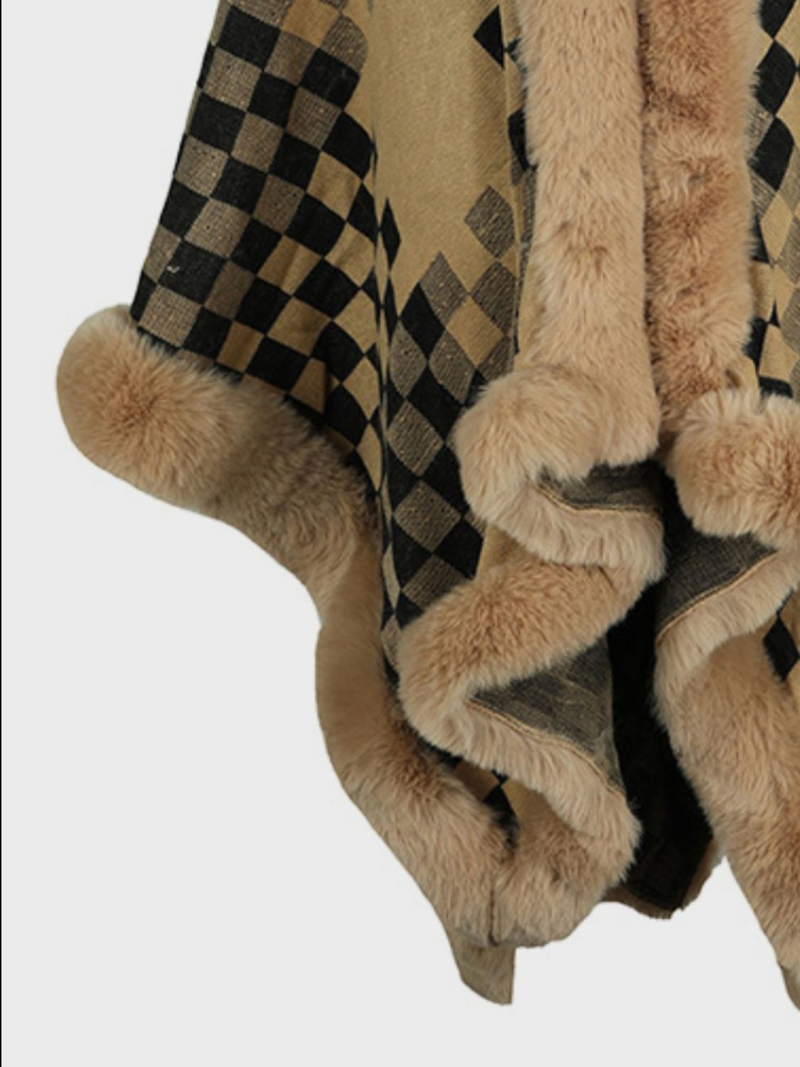 Fuzzy Checkered Long Sleeve Poncho-Angel Casuals