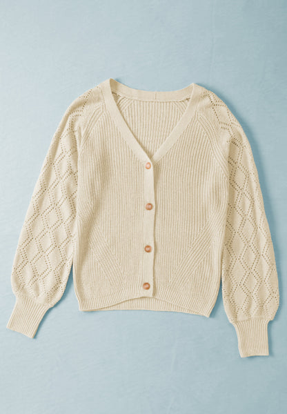 Openwork V-Neck Button Up Cardigan-Angel Casuals
