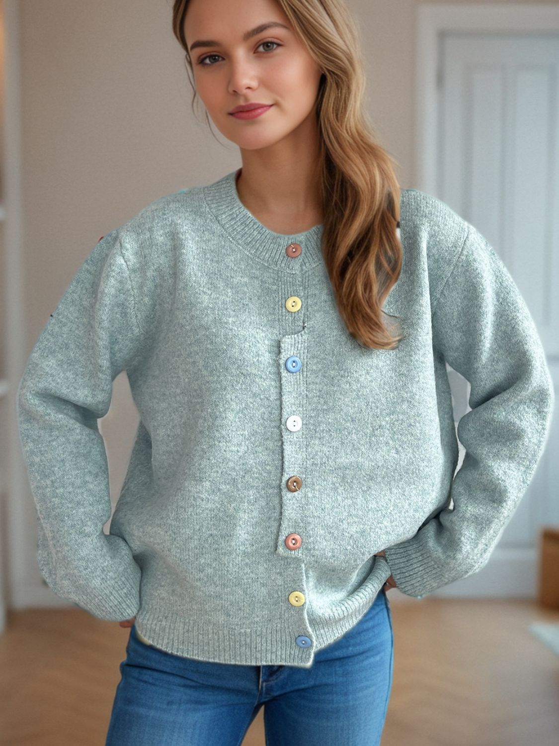 Button Down Long Sleeve Cardigan-Angel Casuals