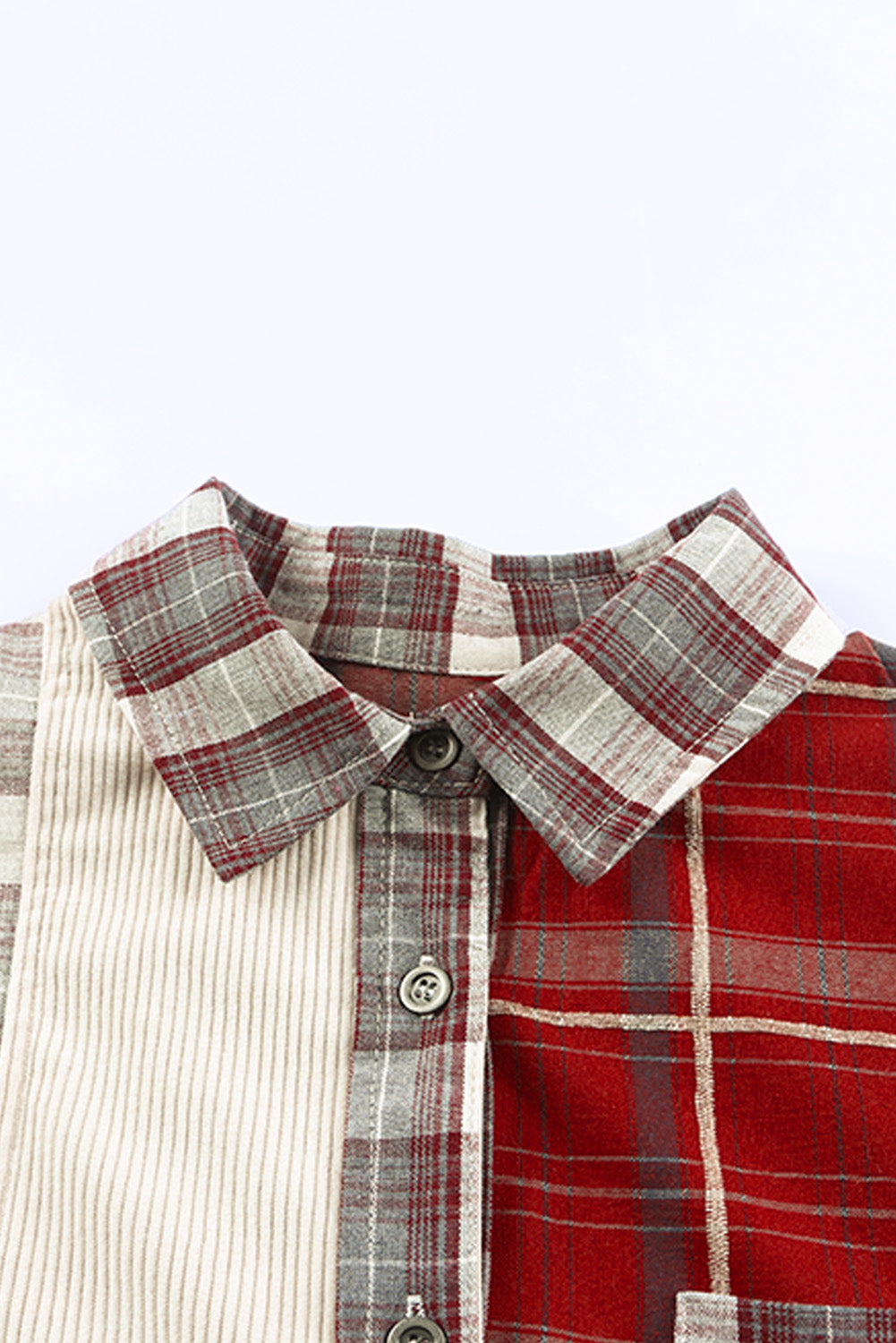 Plaid Patchwork Collared Neck Shacket-Angel Casuals