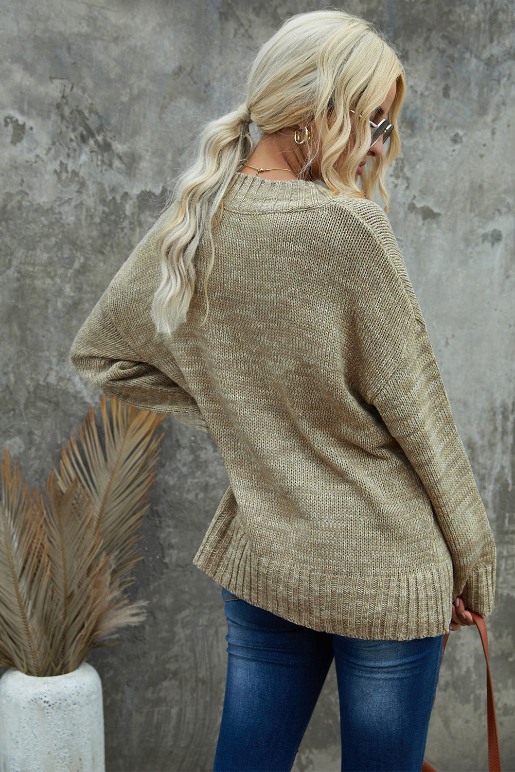 V-Neck Dropped Shoulder Sweater-Angel Casuals