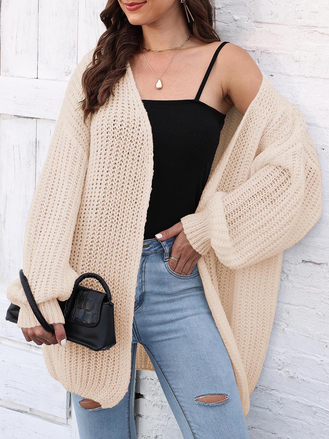 Open Front Dropped Shoulder Longline Cardigan-Angel Casuals