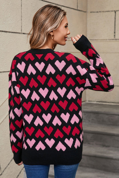 Angel Wings Contrast Heart Round Neck Sweater-Angel Casuals