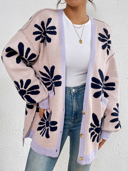 Contrast Dropped Shoulder Long Sleeve Cardigan-Angel Casuals