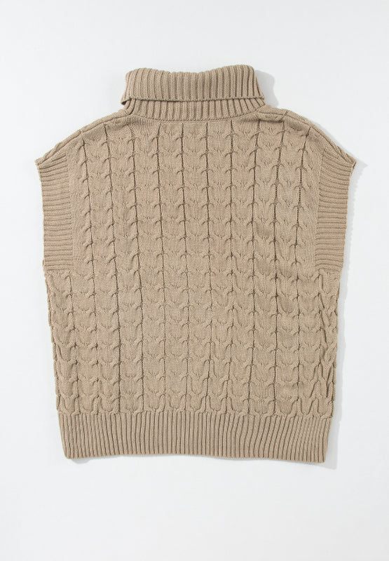 Cable Knit Turtleneck Short Sleeve Sweater-Angel Casuals