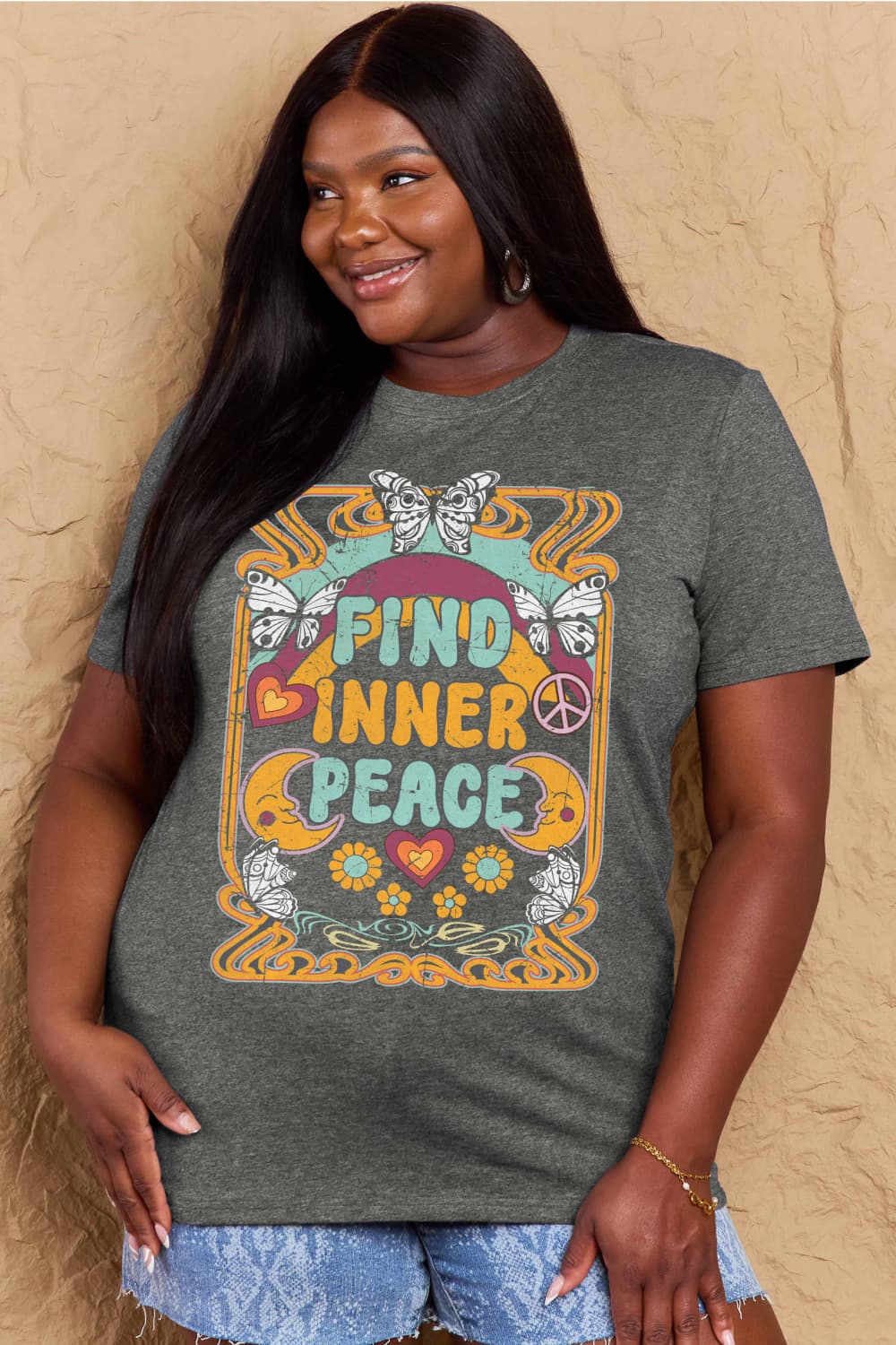 Simply Love Full Size FIND INNER PEACE Graphic Cotton T-Shirt-Angel Casuals