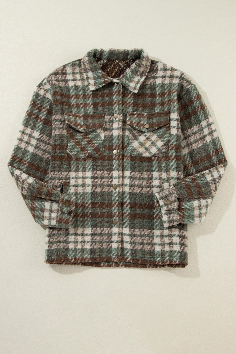 Plaid Button Up Long Sleeve Jacket-Angel Casuals