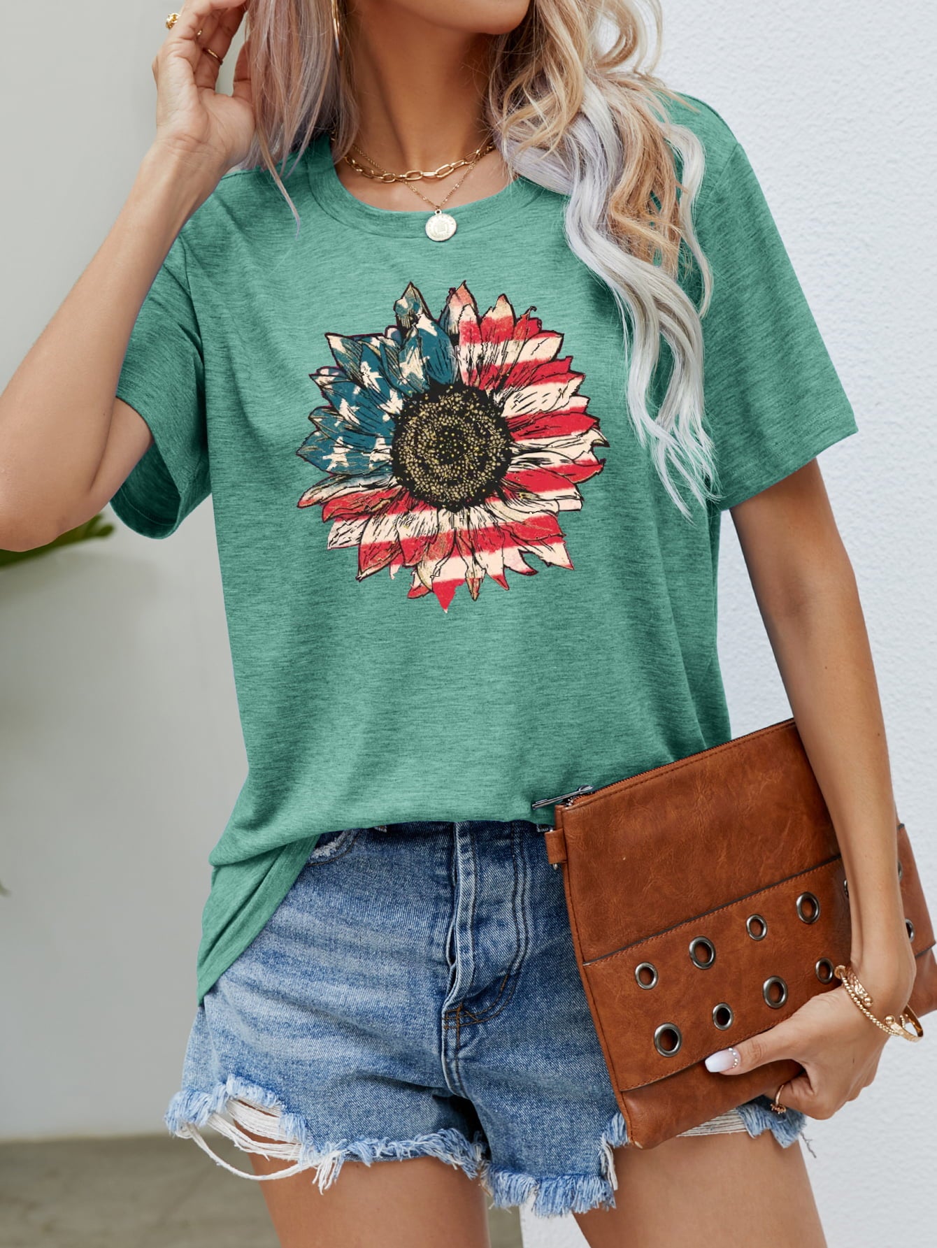 US Flag Flower Graphic Tee-Angel Casuals