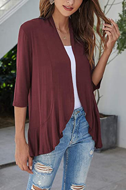 Open Front Three-Quarter Sleeve Cardigan-Angel Casuals