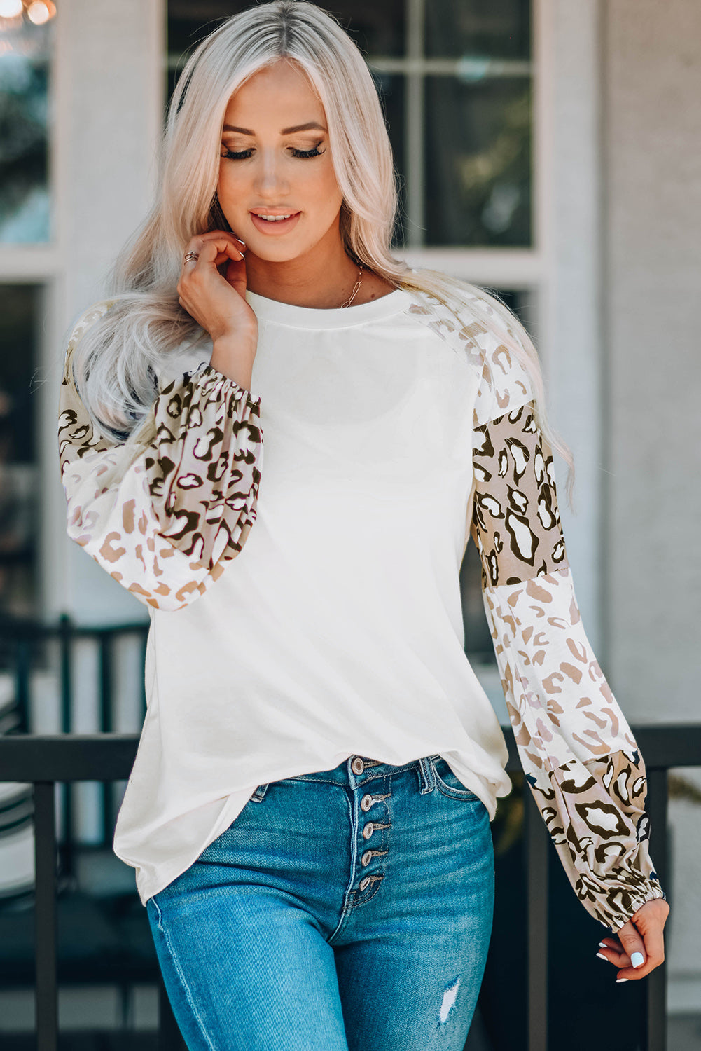 Leopard Round Neck Dropped Shoulder T-Shirt-Angel Casuals
