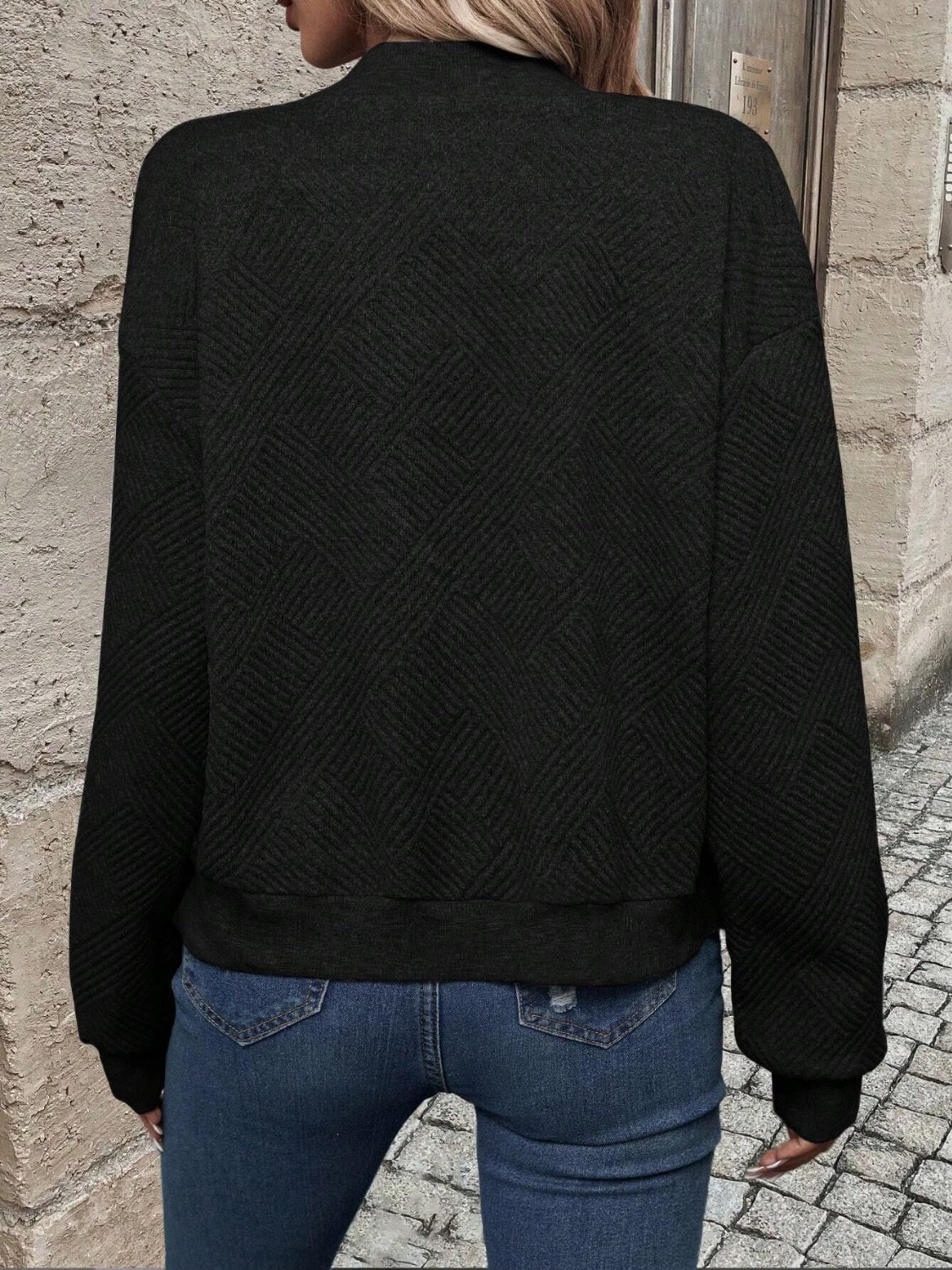 Textured Zip Up Long Sleeve Jacket-Angel Casuals