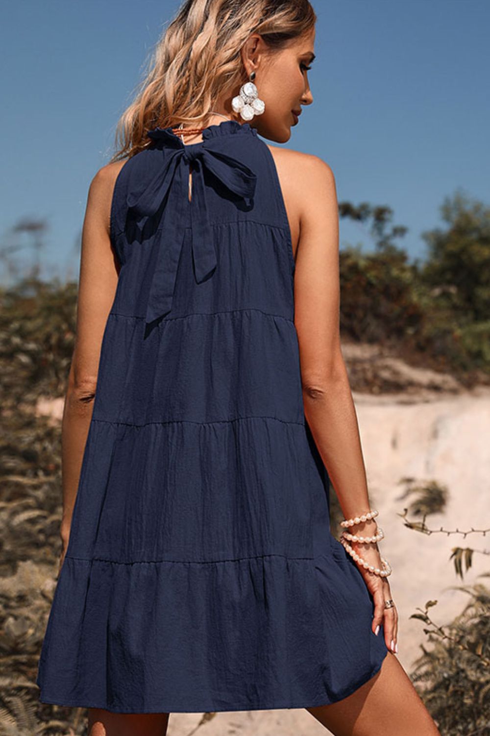 Tie Back Sleeveless Tiered Dress-Angel Casuals