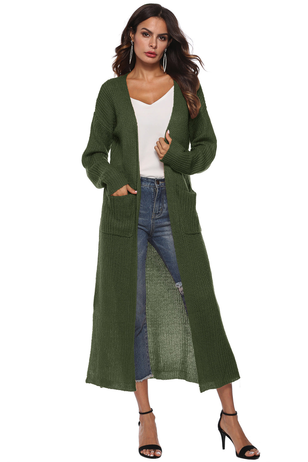 Long Sleeve Open Front Buttoned Cardigan-Angel Casuals