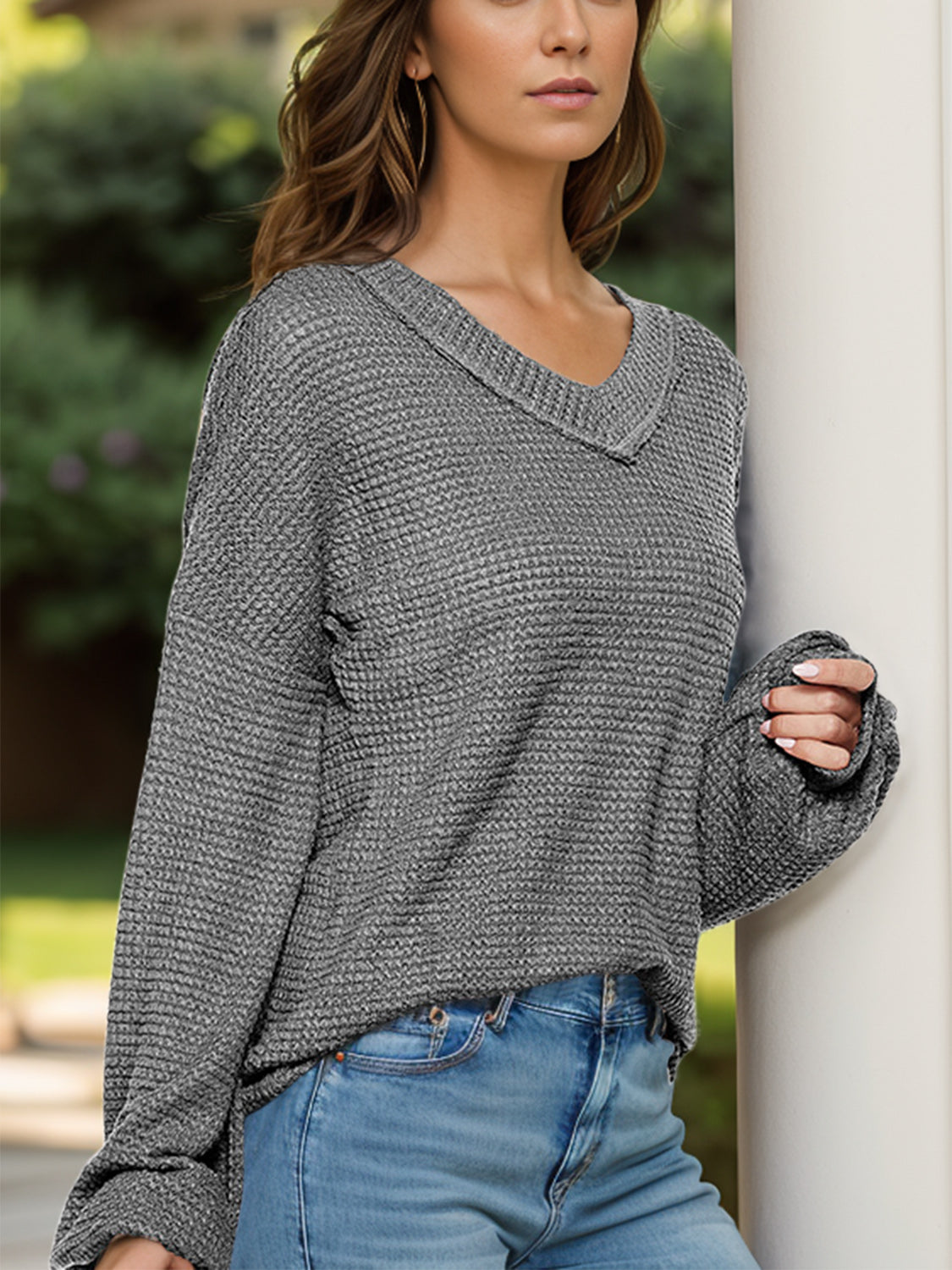 Dropped Shoulder Long Sleeve Knit Top-Angel Casuals