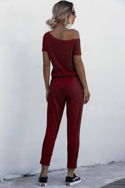 Asymmetrical Neck Tied Jumpsuit with Pockets-Angel Casuals