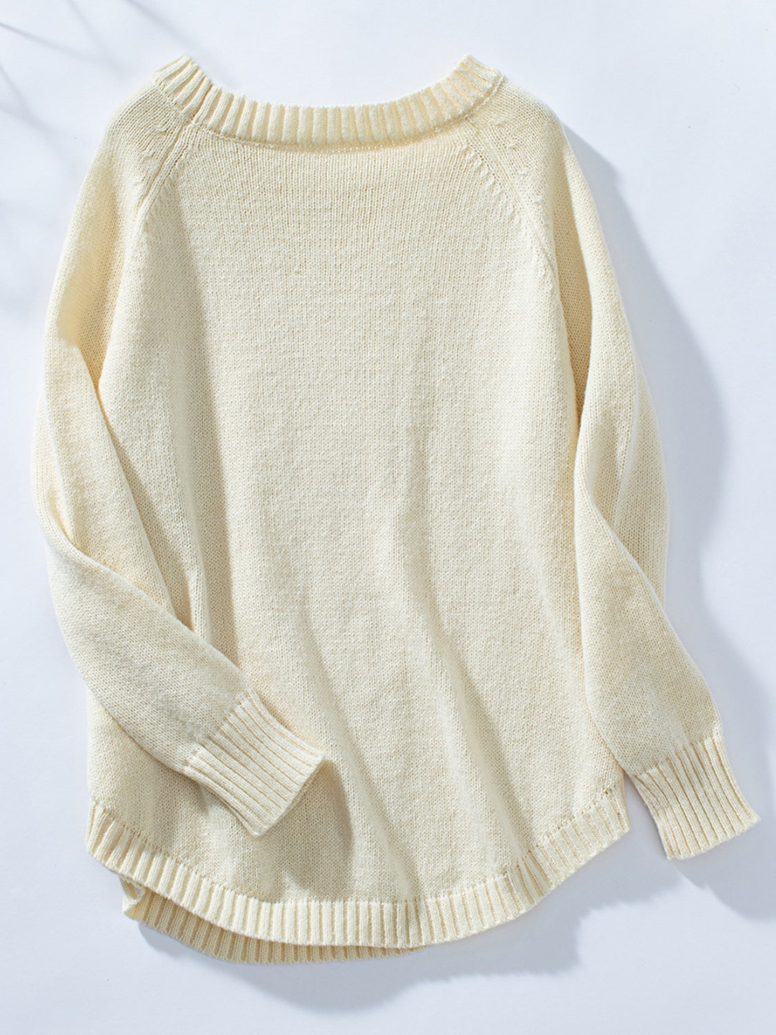 Decorative Button Round Neck Raglan Sleeve Sweater-Angel Casuals