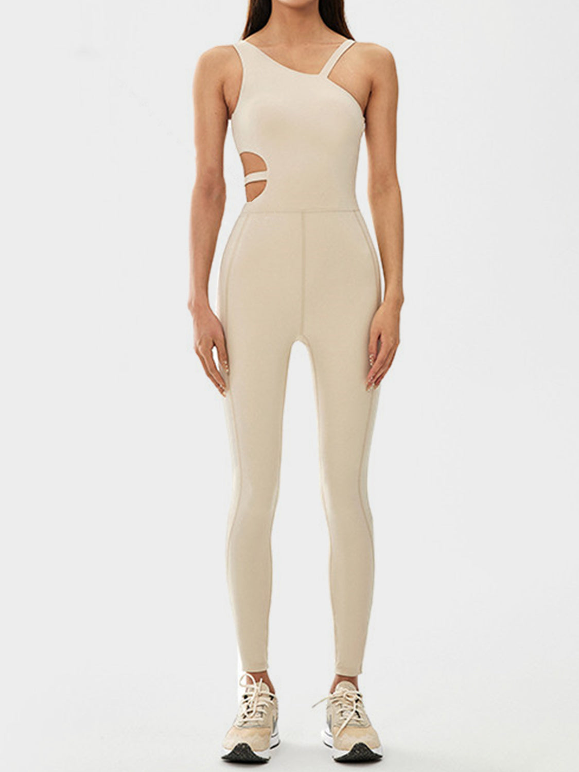 Cutout Asymmetrical Neck Active Jumpsuit-Angel Casuals