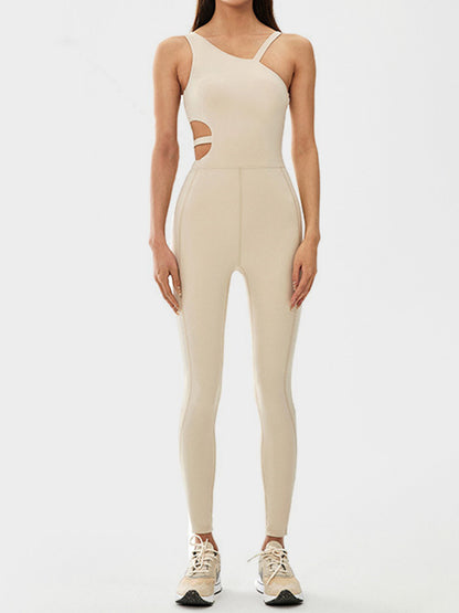 Cutout Asymmetrical Neck Active Jumpsuit-Angel Casuals