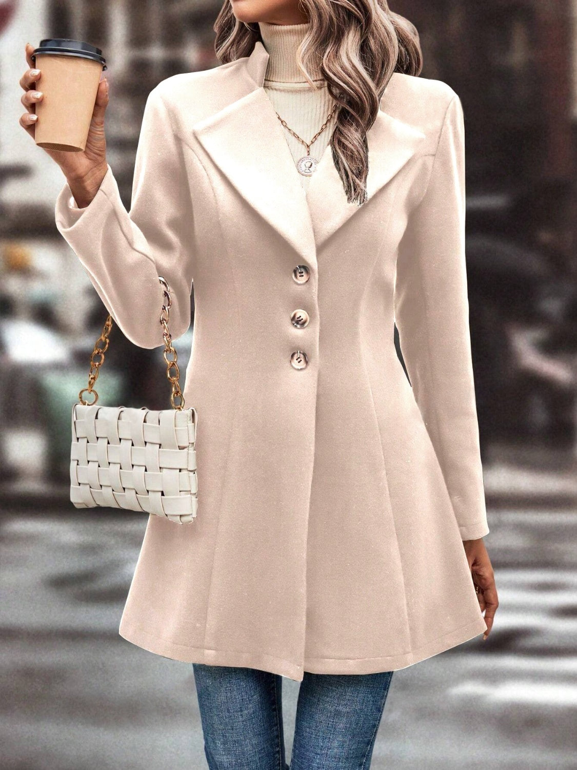 Collared Neck Long Sleeve Longline Coat-Angel Casuals