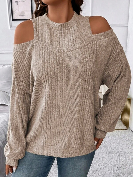 Round Neck Cold Shoulder Sweater-Angel Casuals