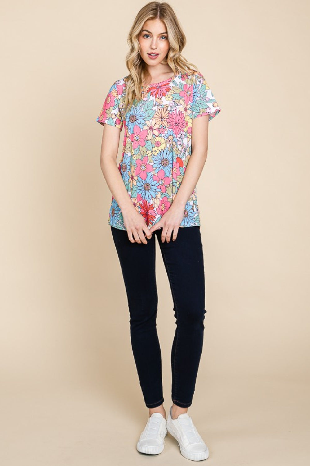 BOMBOM Floral Short Sleeve T-Shirt-Angel Casuals