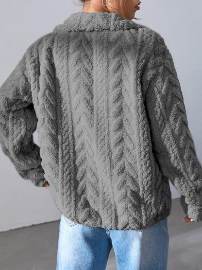Fuzzy Zip Up Long Sleeve Jacket-Angel Casuals