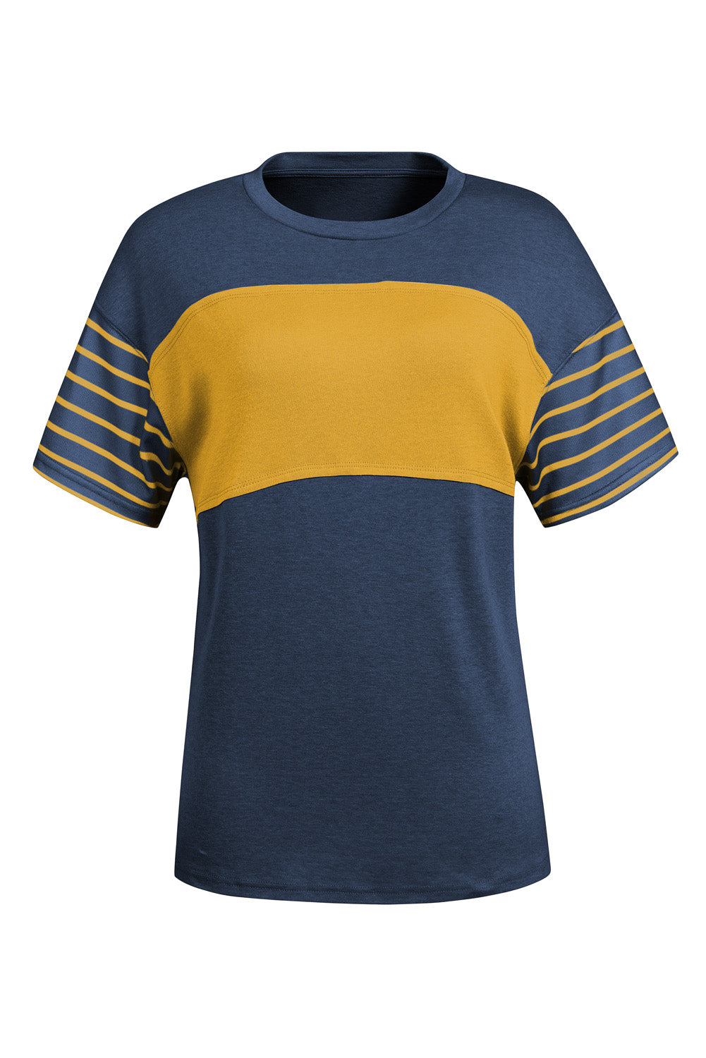 Striped Round Neck Short Sleeve T-Shirt-Angel Casuals