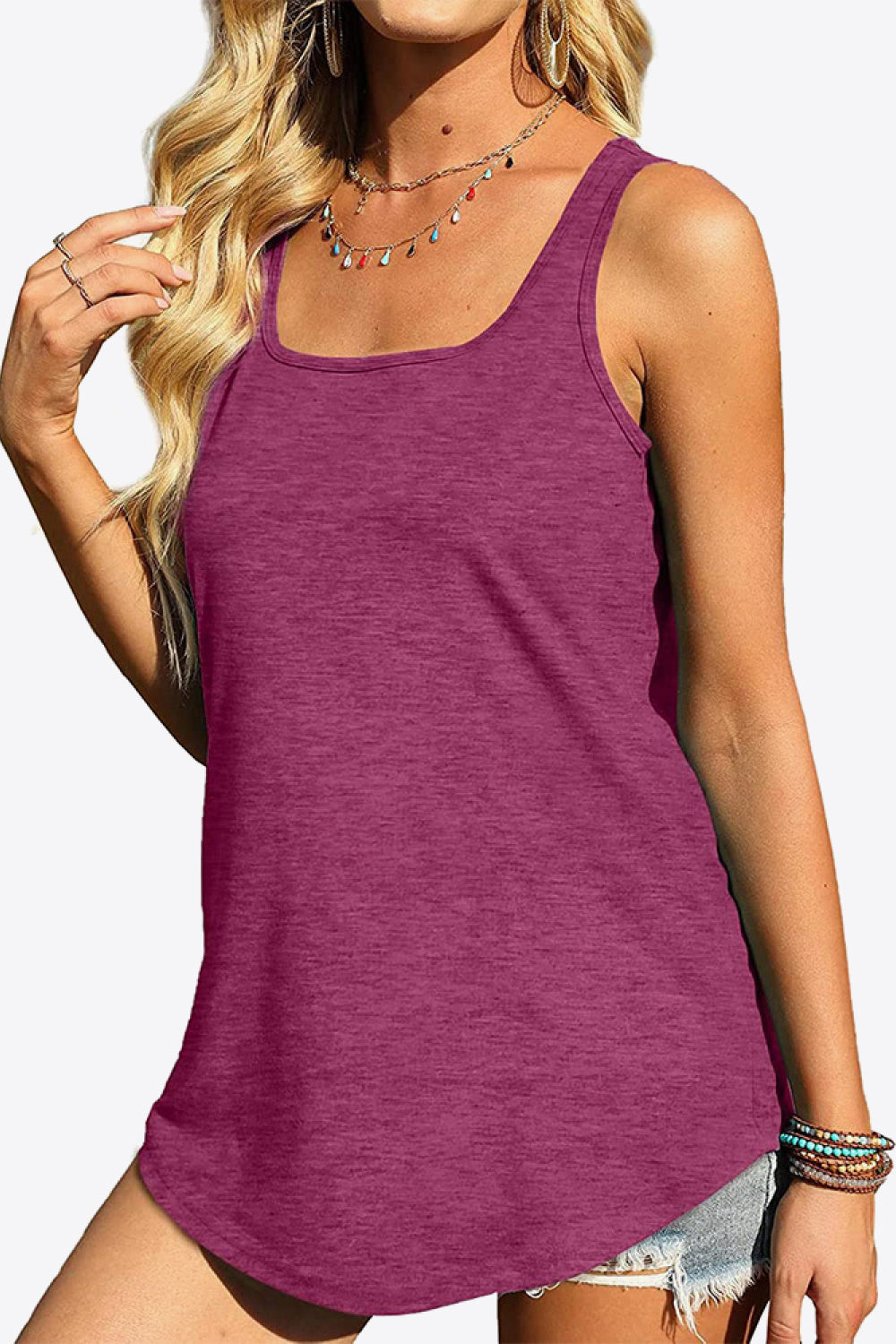 Curved Hem Square Neck Tank-Angel Casuals