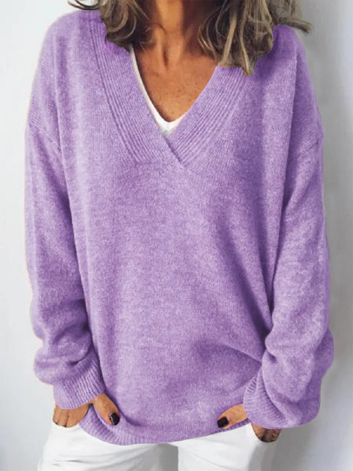 V-Neck Dropped Shoulder Sweater-Angel Casuals