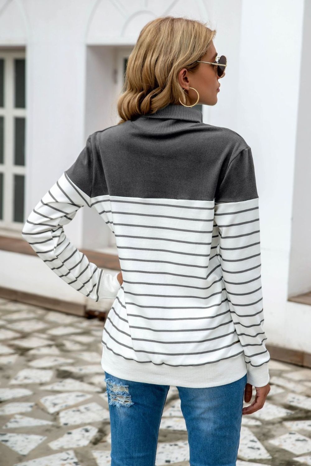 Striped Contrast Turtleneck Sweater-Angel Casuals