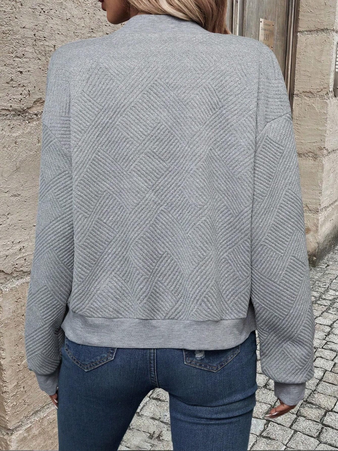 Textured Zip Up Long Sleeve Jacket-Angel Casuals