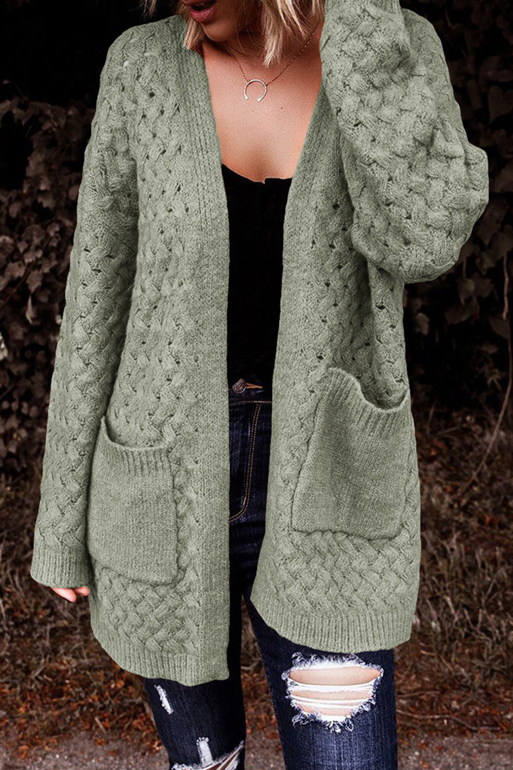 Open Front Dropped Shoulder Cardigan with Pockets-Angel Casuals