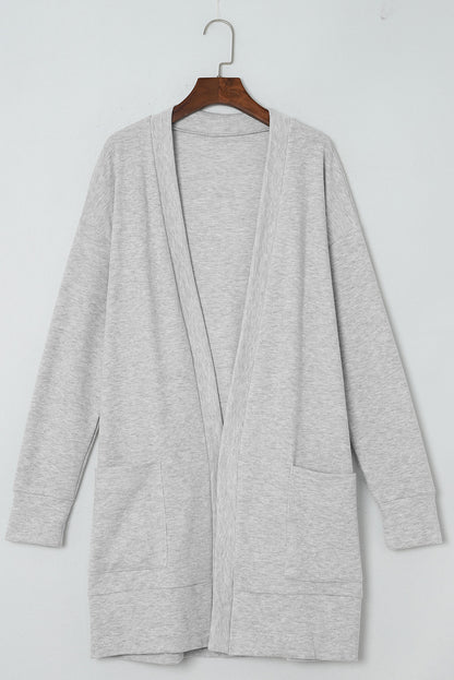 Pocketed Open Front Long Sleeve Cardigan-Angel Casuals