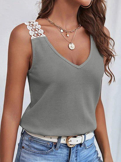 Full Size Lace Detail V-Neck Tank-Angel Casuals