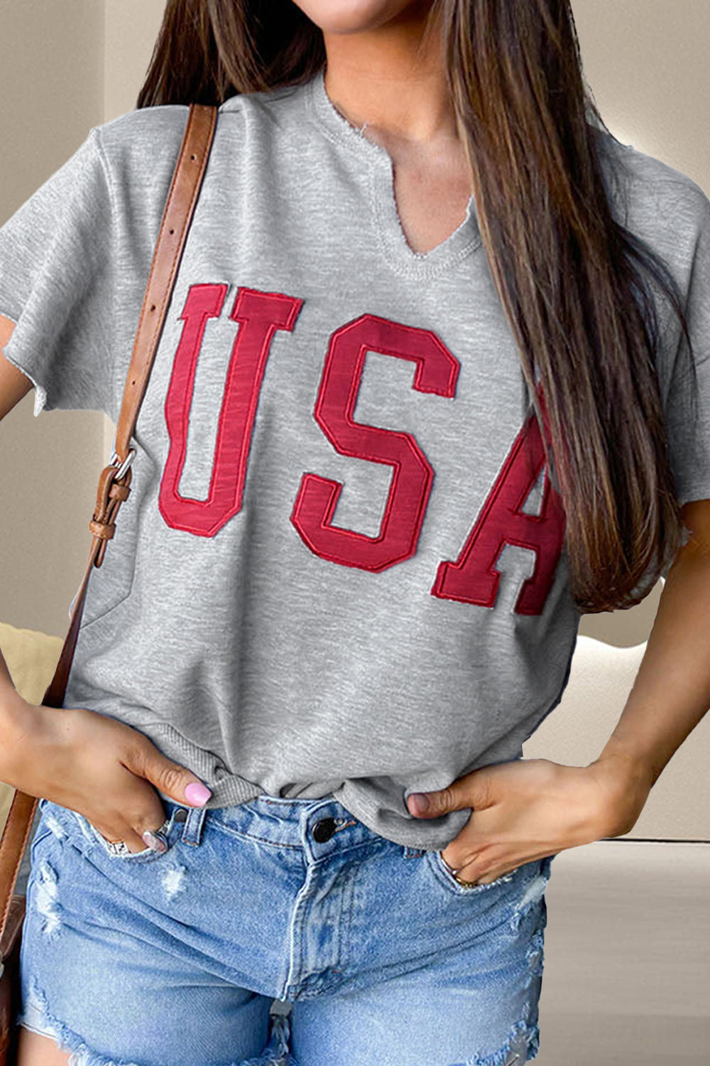 USA Notched Short Sleeve T-Shirt-Angel Casuals