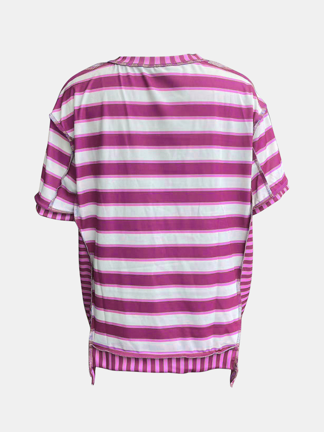 Full Size Contrast Stitching Striped Round Neck T-Shirt-Angel Casuals