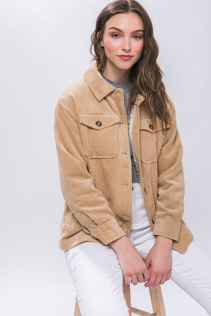 Love Tree Corduroy Button Up Jacket with Sherpa Inside-Angel Casuals