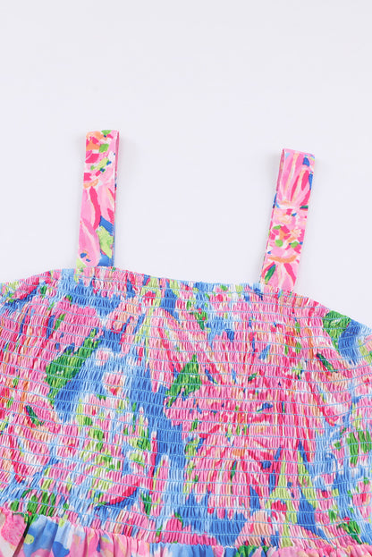 Floral Smocked Square Neck Jumpsuit with Pockets-Angel Casuals