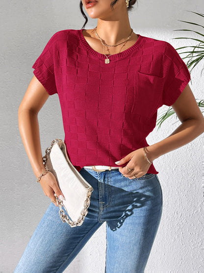 Round Neck Short Sleeve Knit Top-Angel Casuals