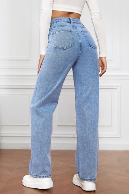 High Waist Straight Jeans-Angel Casuals