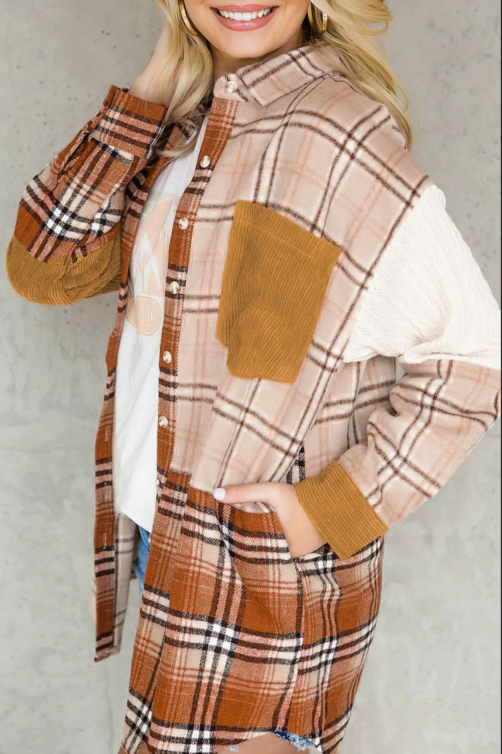 Plaid Button Up Long Sleeve Shacket-Angel Casuals