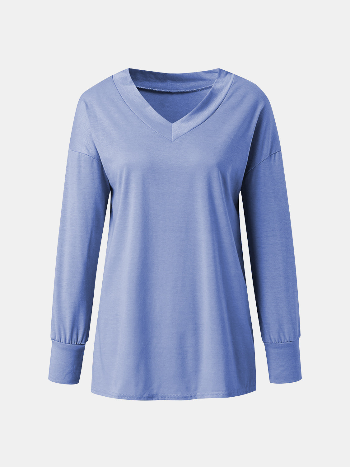 Full Size V-Neck Long Sleeve T-Shirt-Angel Casuals