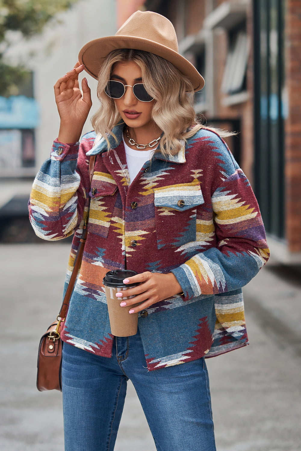 Printed Collared Neck Jacket-Angel Casuals