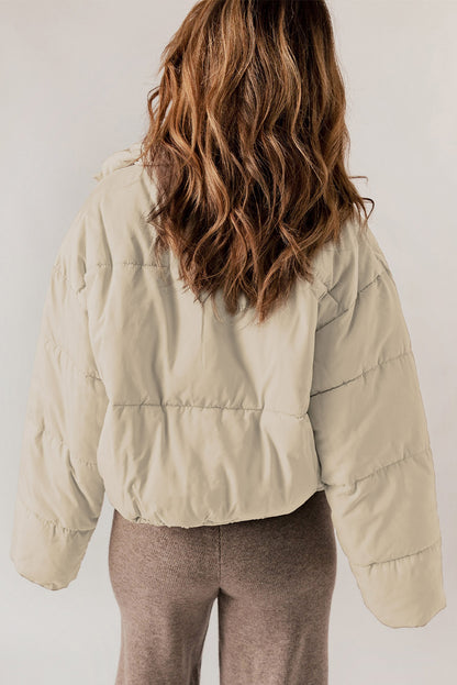Zip Up Collared Neck Long Sleeve Winter Coat-Angel Casuals