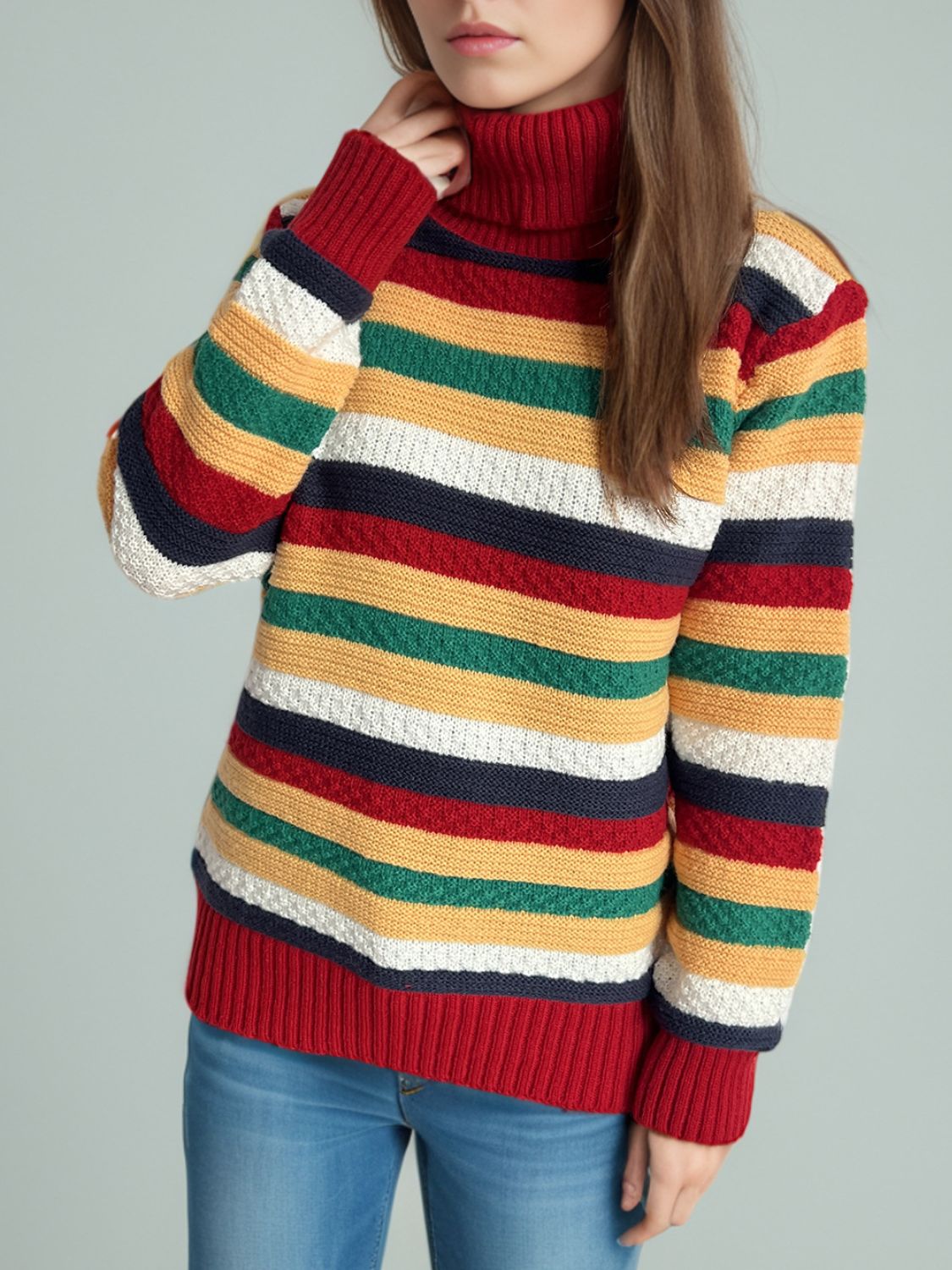 Contrast Stripes Turtleneck Long Sleeve Sweater-Angel Casuals