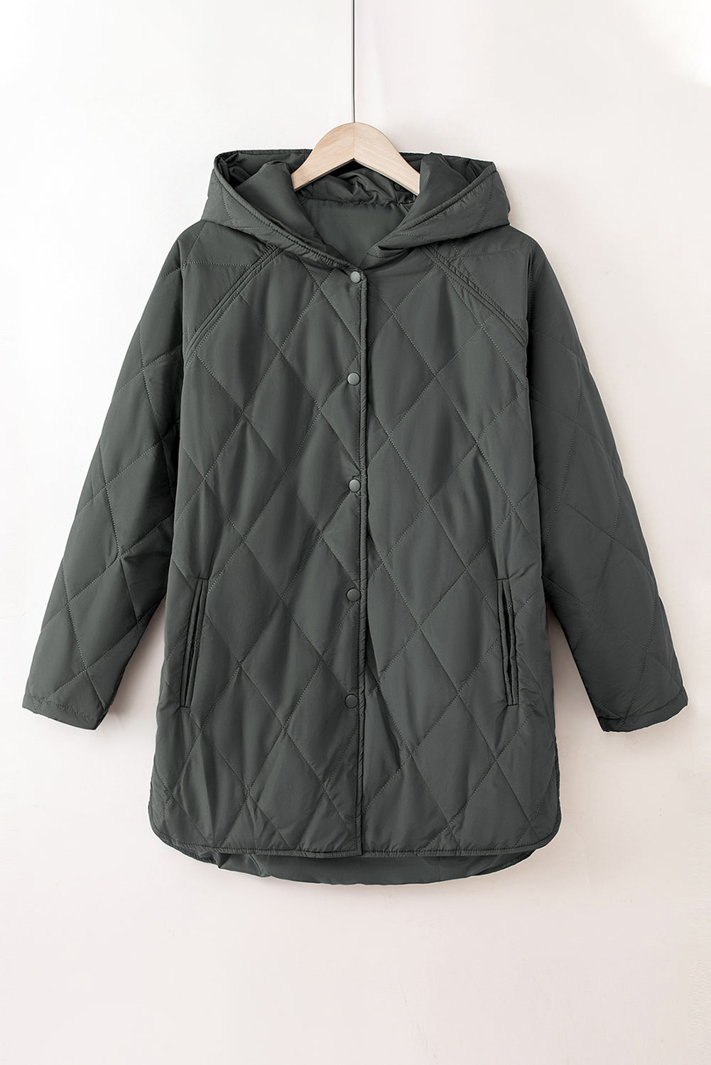 Snap Down Long Sleeve Quilted Winter Coat-Angel Casuals